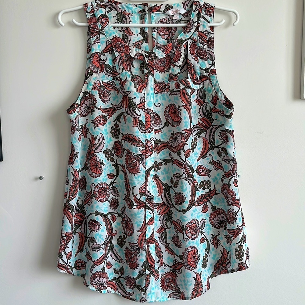 CANDIES FLORAL PATTERNS SLEEVELESS KEYHOLE BACK WOMEN TOP SIZE M